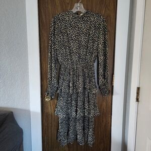 Pursue Mock Neck Midi Floral Print Tiered Dress Size Medium